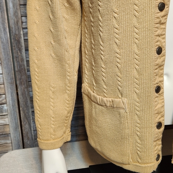 Blue Willi's of Denmark Snap Up Knit Cardigan Denim Collar Creamy Tan Small - Picture 5 of 11